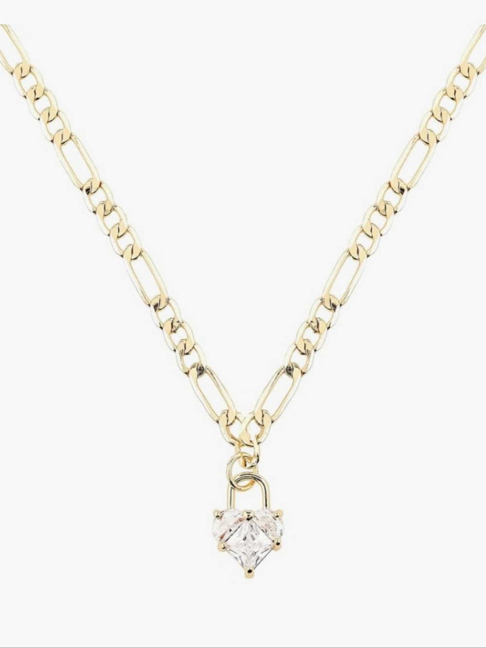 Elegant 14 K Gold Dipped Padlock Pendant Necklace with Clear Stone